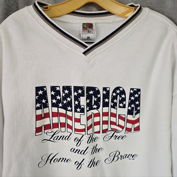 Fruit of the Loom Other - Vtg 90s America USA Flag Red White Blue Patriotic Americana Sweatshirt Size XL
